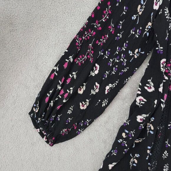 Lane Bryant Womens Floral Black Blouse 14/16 Rayon Long Sleeve JCT - Picture 7 of 9